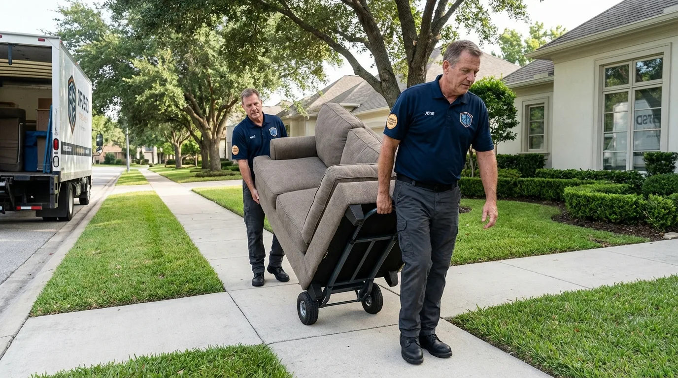 Local residential moving crew loading furniture in Uvalde, TX