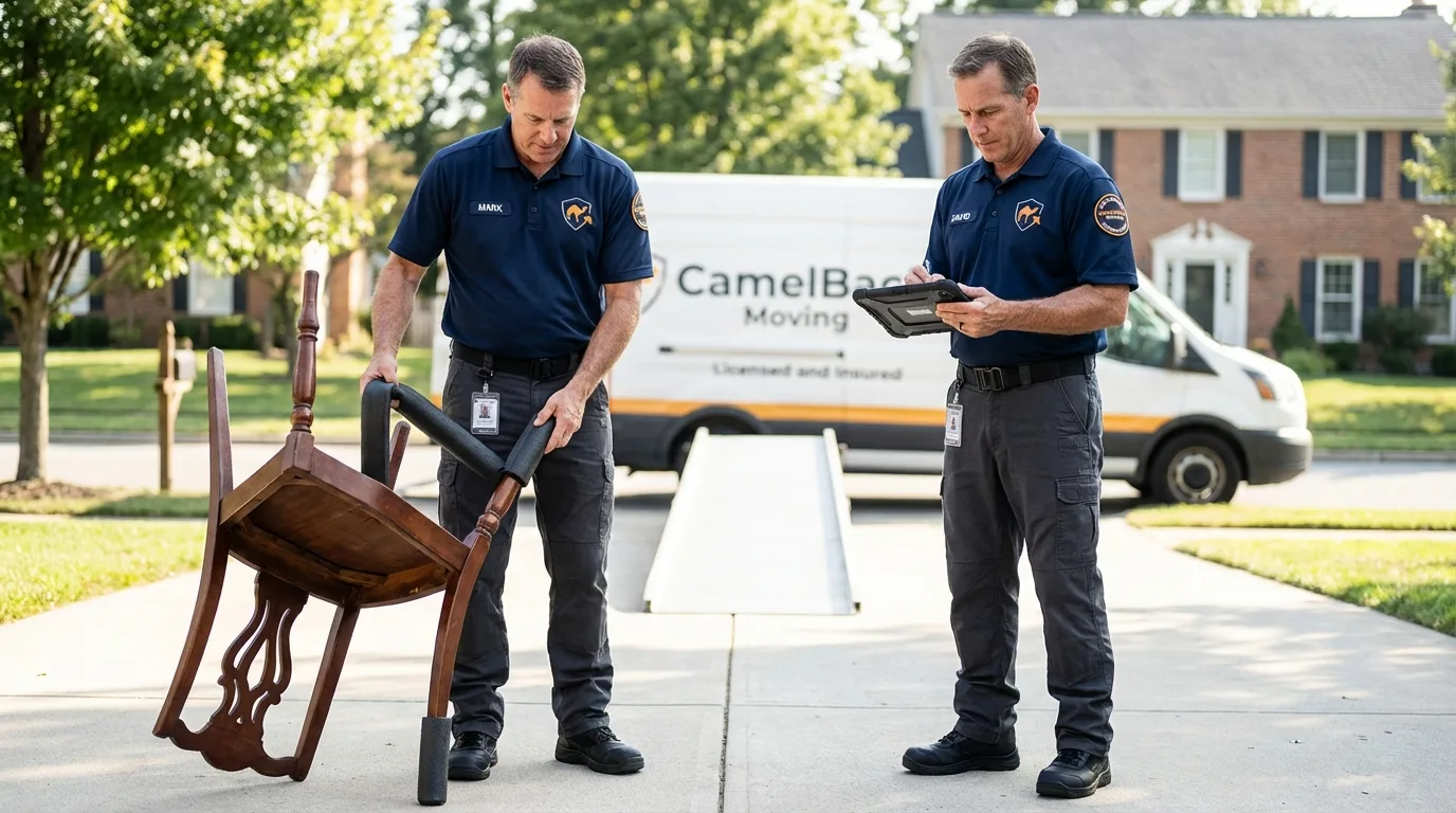 Movers inspecting furniture for damage prevention before loading in Uvalde, TX
